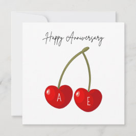 Personalized Cherry Hearts Anniversary Card Julkort
