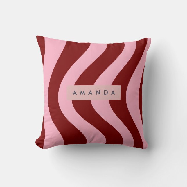 Personalized Cherry Red and Pink Wavy Stripe Kudde (Framsida)