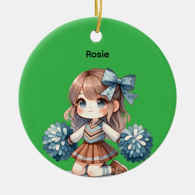 Personalized Chibi Cheerleader Christmas Ornament (Framsidan)