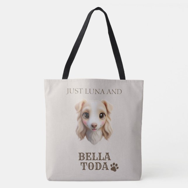 Personalized Chibi Dog & Owner Name Tote Tygkasse (Framsida)