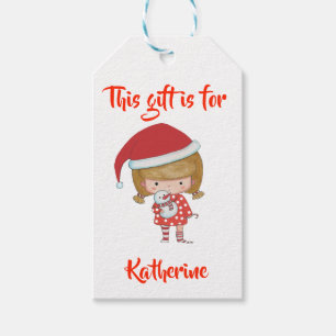 Personalized/Chibi för gåvaetikettsjul flicka Presentetikett
