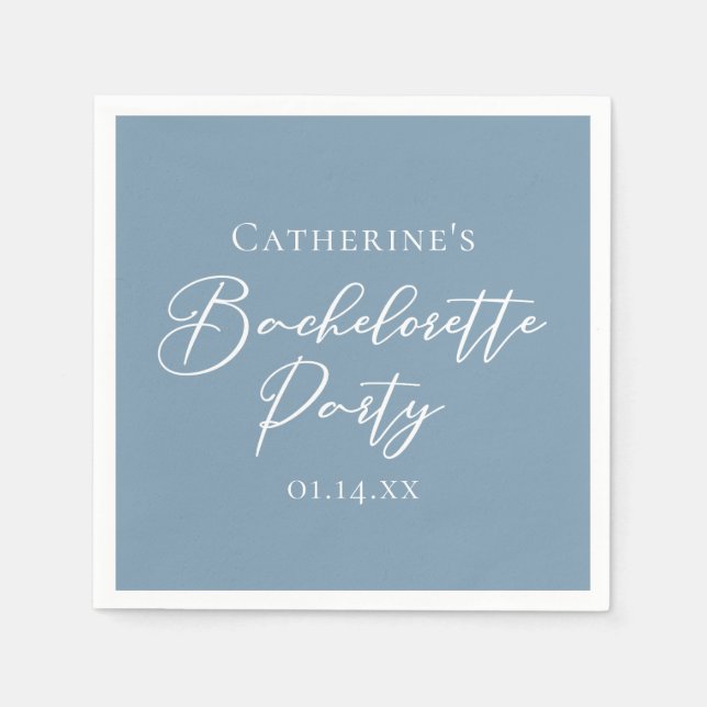 Personalized Chic Dusty Blue Bachelorette Party Pappersservett (Framsidan)