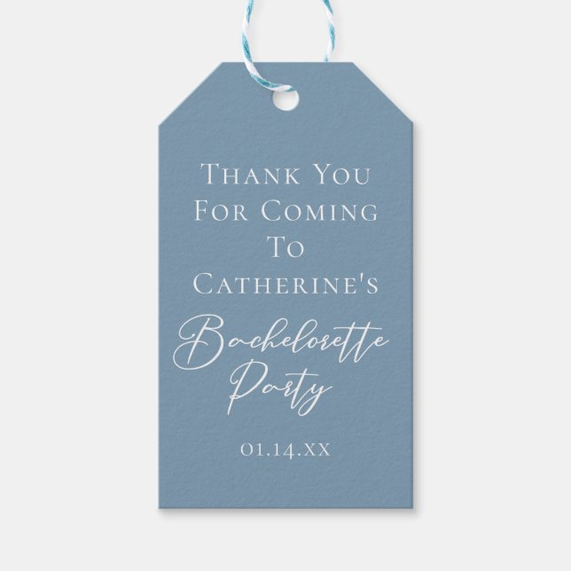 Personalized Chic Dusty Blue Bachelorette Party Presentetikett (Framsidan)