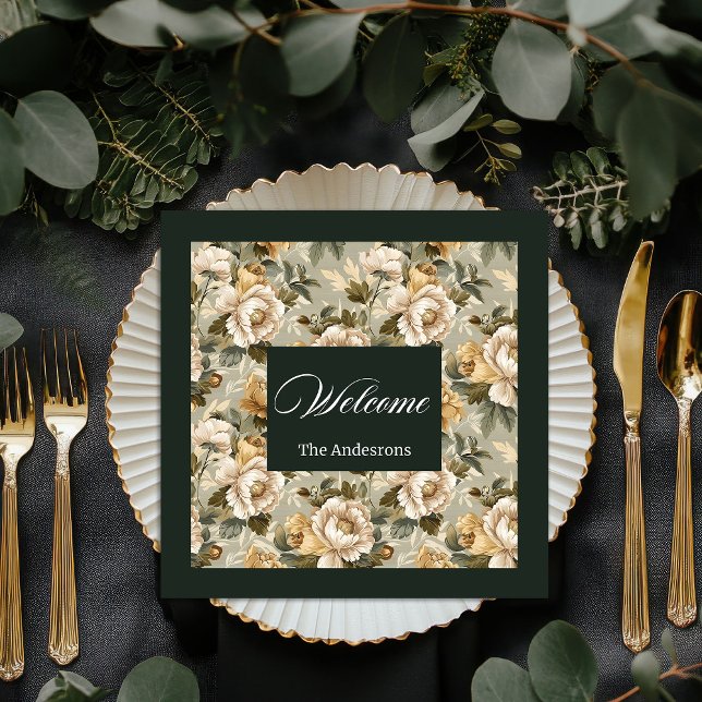 Personalized Chic Napkins Green Gold Botanical Pappersservett (Personalized Chic Napkins Green Gold Botanical)