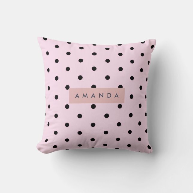 Personalized Chic Pink and Black Polka Dot Kudde (Framsida)