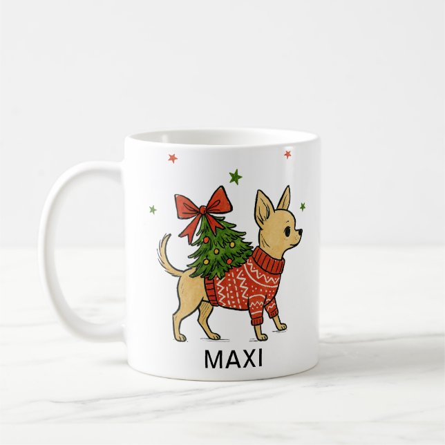Personalized Chihuahua Christmas Tree Dog Kaffemugg (Vänster)