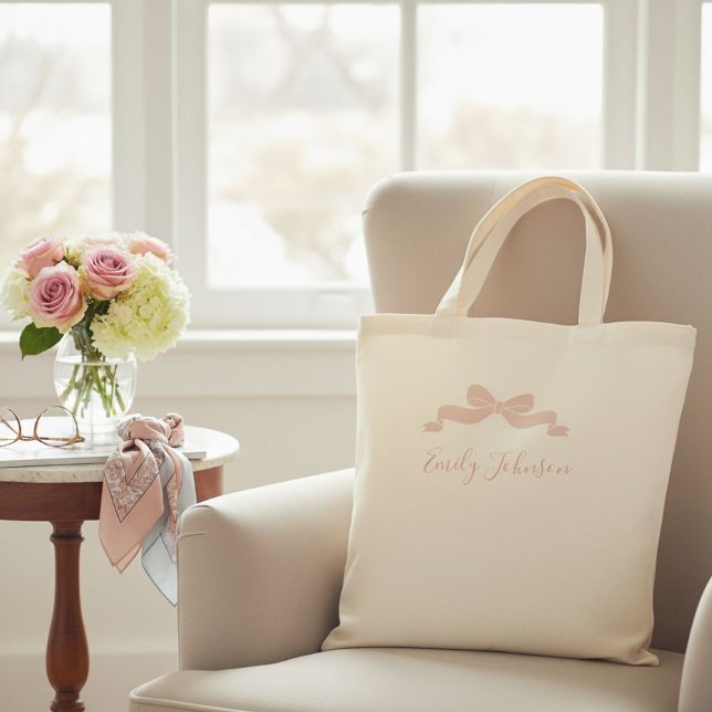 Personalized children's tote bag with bow for kids tygkasse (Skapare uppladdad)