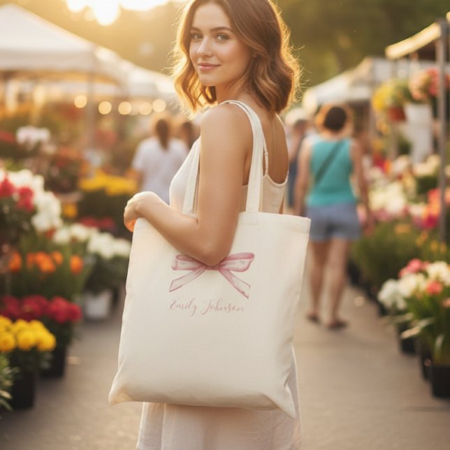 Personalized children's tote bag with bow tygkasse (Skapare uppladdad)