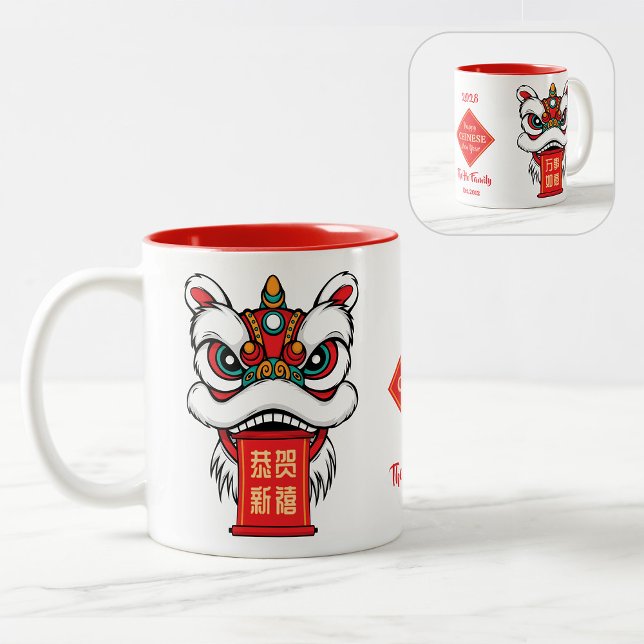 Personalized Chinese Lion Dance New Year Två-Tonad Mugg (Skapare uppladdad)