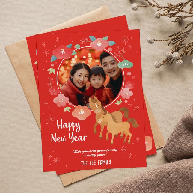 Personalized Chinese New Year Year Of Horse 2026 Julkort (Skapare uppladdad)