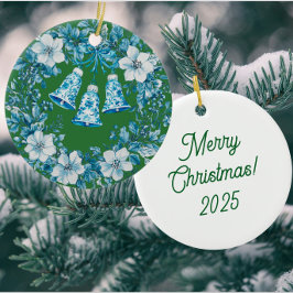 Personalized Chinoiserie Blue White Wreath Bells Julgransprydnad Keramik
