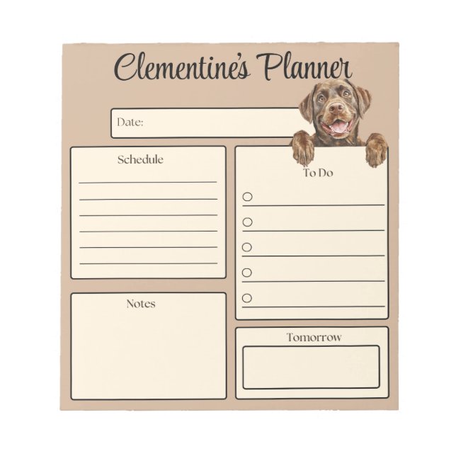 Personalized Chocolate Labrador Daily Planner Anteckningsblock (Framsida)