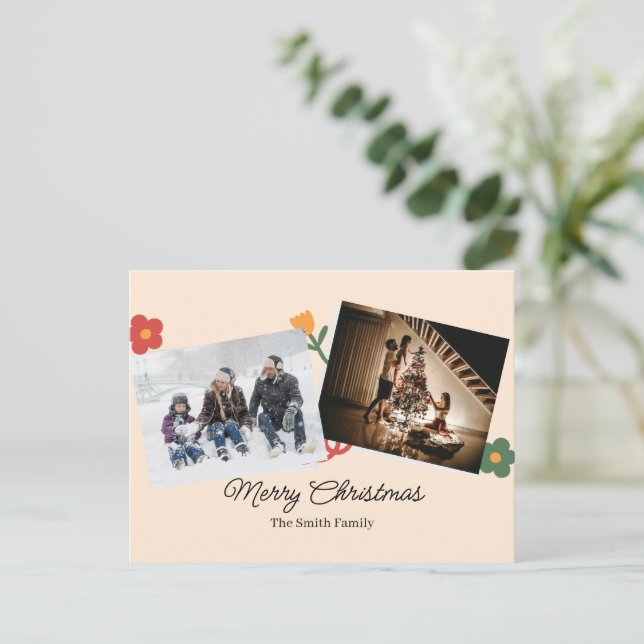 Personalized Christmas Aesthetic Cat Family Helg Vykort (Stående Fram)