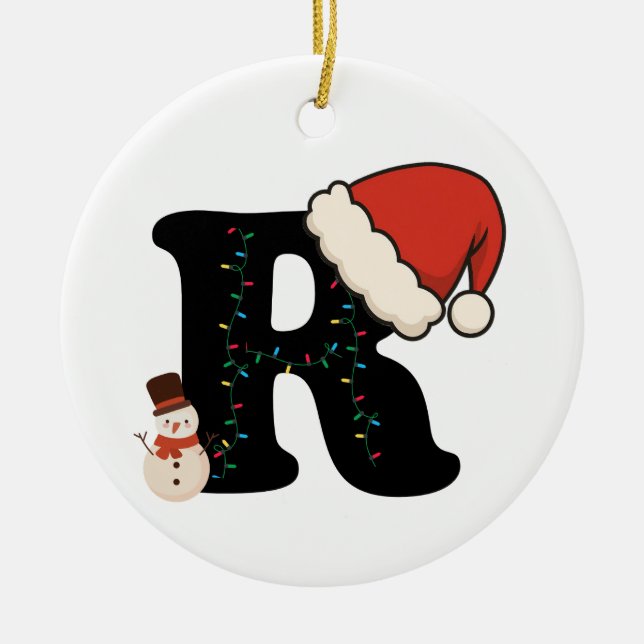 Personalized Christmas Alphabet R Julgransprydnad Keramik (Framsidan)