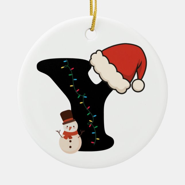 Personalized Christmas Alphabet Y Julgransprydnad Keramik (Framsidan)