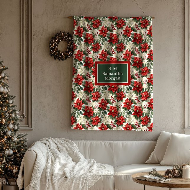 Personalized Christmas Blanket Classic Floral Look Fleecefilt (Personalized Christmas Blanket Classic Floral Look)