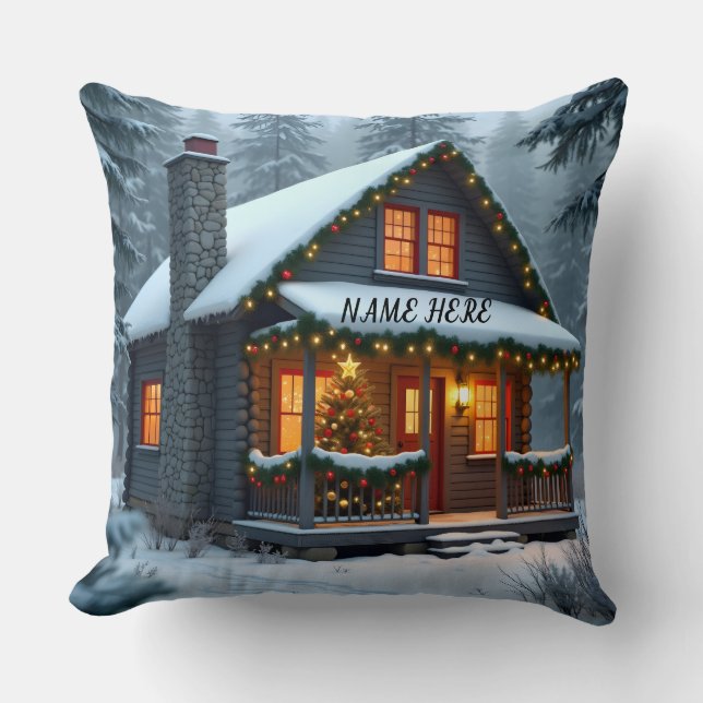 Personalized Christmas Cabin 2 Kudde (Framsida)