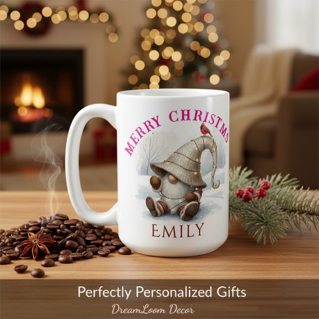 Personalized Christmas Gnome Watercolor Kaffemugg (Skapare uppladdad)