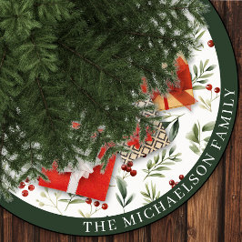 Personalized Christmas Greenery & Red Berries Julgransmatta Borstad Polyester