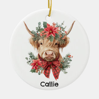 Personalized Christmas Highland Cow Julgransprydnad Keramik