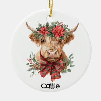 Personalized Christmas Highland Cow Julgransprydnad Keramik