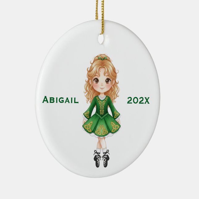 Personalized Christmas Irish Blonde Girl Dance Julgransprydnad Keramik (Höger)