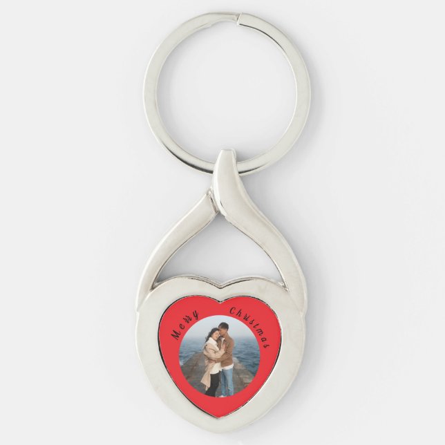 Personalized Christmas Keychain Twisted Heart Silverfärgad Nyckelring (Framsidan)