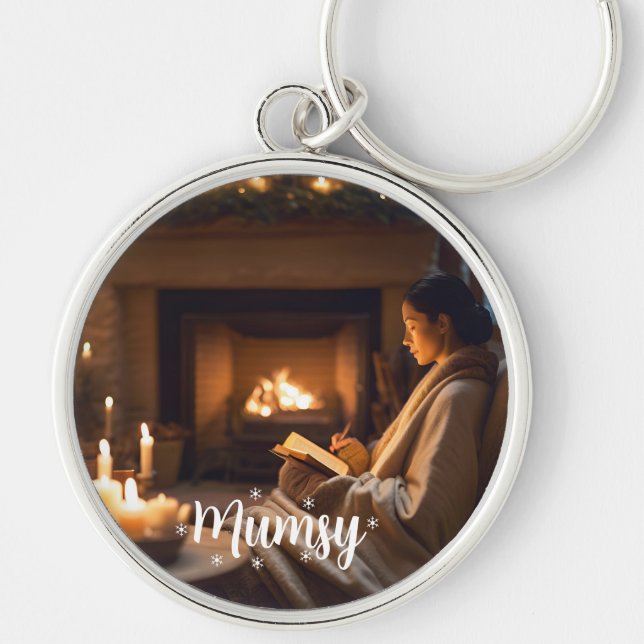 Personalized Christmas Mom Gift Keychain Rund Silverfärgad Nyckelring (Framsidan)