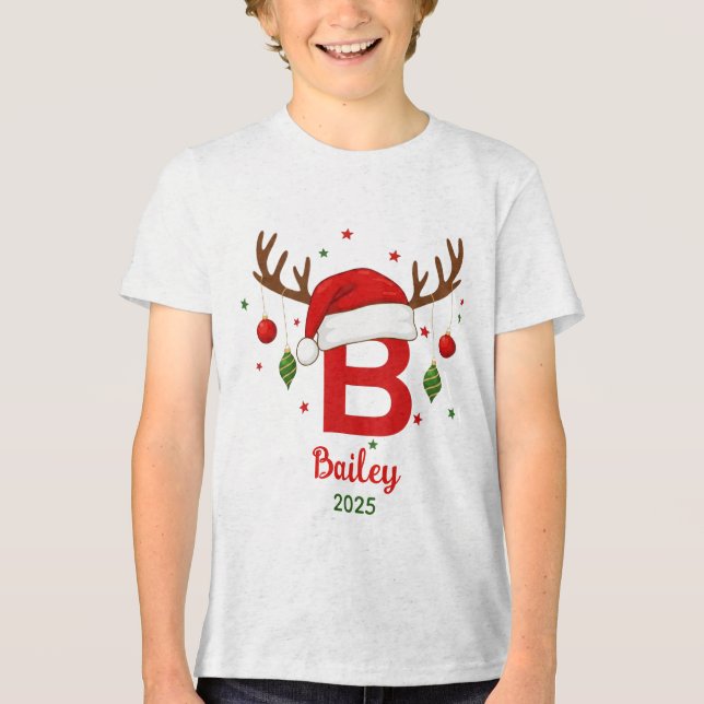 Personalized Christmas Monogram B Santa Hat T Shirt (Framsida)