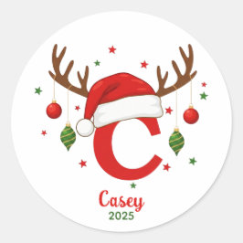 Personalized Christmas Monogram C Santa Hat Runt Klistermärke