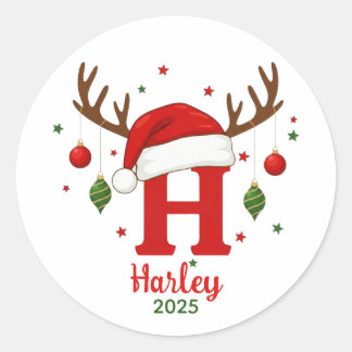 Personalized Christmas Monogram H Santa Hat Runt Klistermärke