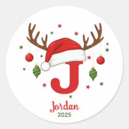 Personalized Christmas Monogram J Santa Hat Runt Klistermärke