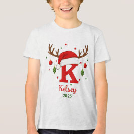 Personalized Christmas Monogram K Santa Hat T Shirt