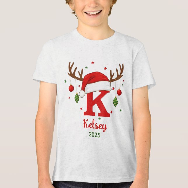 Personalized Christmas Monogram K Santa Hat T Shirt (Framsida)