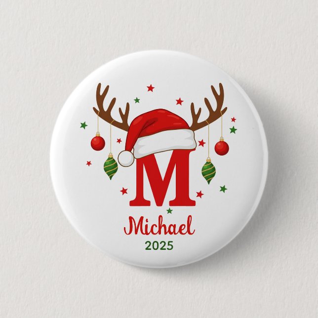 Personalized Christmas Monogram M Santa Hat Knapp (Framsida)