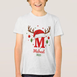 Personalized Christmas Monogram M Santa Hat T Shirt