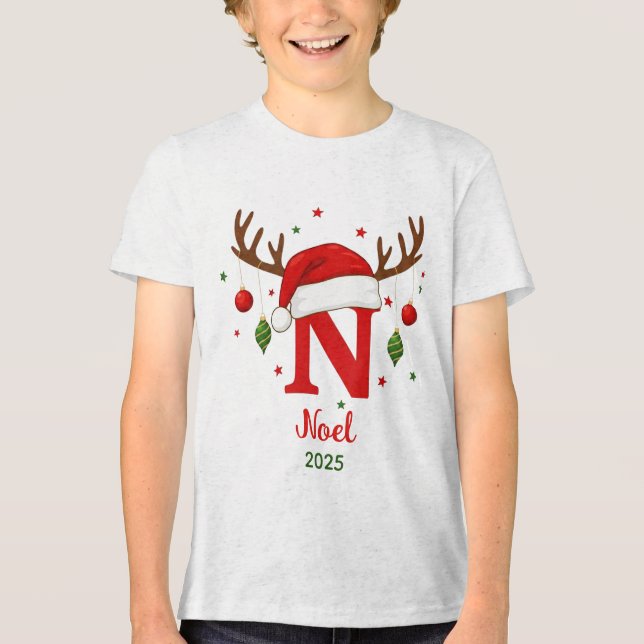 Personalized Christmas Monogram N Santa Hat T Shirt (Framsida)
