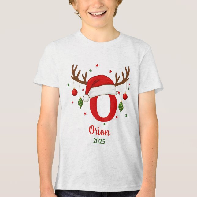 Personalized Christmas Monogram O Santa Hat T Shirt (Framsida)