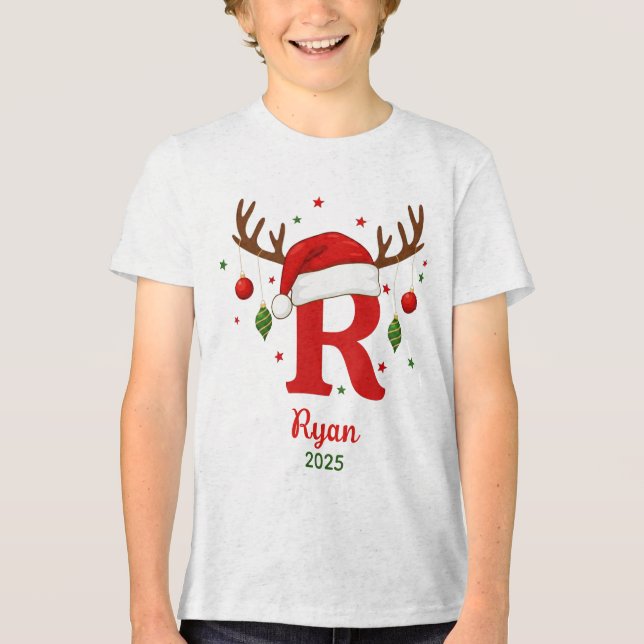 Personalized Christmas Monogram R Santa Hat T Shirt (Framsida)