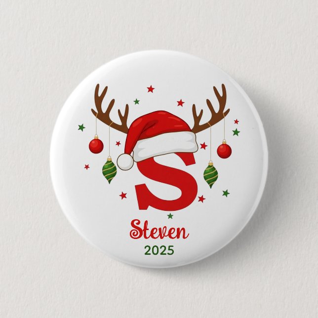 Personalized Christmas Monogram S Santa Hat Knapp (Framsida)