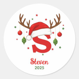 Personalized Christmas Monogram S Santa Hat Runt Klistermärke