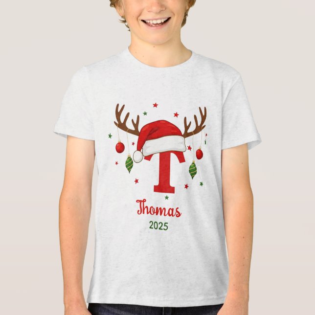 Personalized Christmas Monogram T Santa Hat Shirt (Framsida)