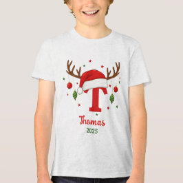 Personalized Christmas Monogram T Santa Hat T Shirt