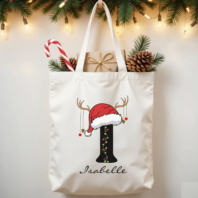 Personalized Christmas Monogram Tote Bag for Her Tygkasse (custom Christmas tote, Christmas gift for her, Christmas gift for mom, Christmas gift for coworkers,)
