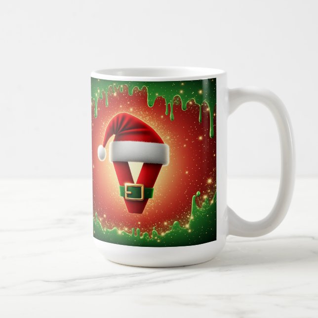 Personalized Christmas Monogram V with Santa Hat Kaffemugg (Höger)