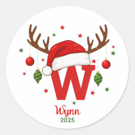 Personalized Christmas Monogram W Santa Hat Runt Klistermärke