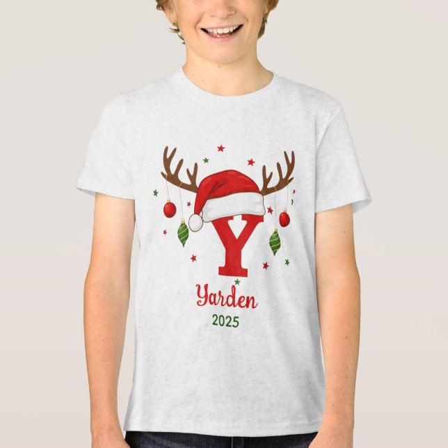 Personalized Christmas Monogram Y Santa Hat T Shirt (Framsida)