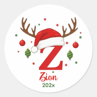 Personalized Christmas Monogram Z Santa Hat Runt Klistermärke