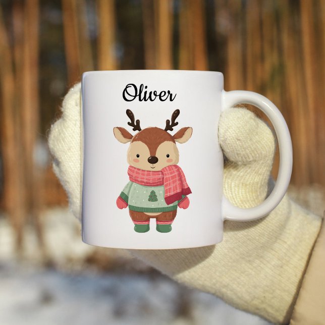 Personalized Christmas Mug With A Cute Reindeer Kaffemugg (Skapare uppladdad)