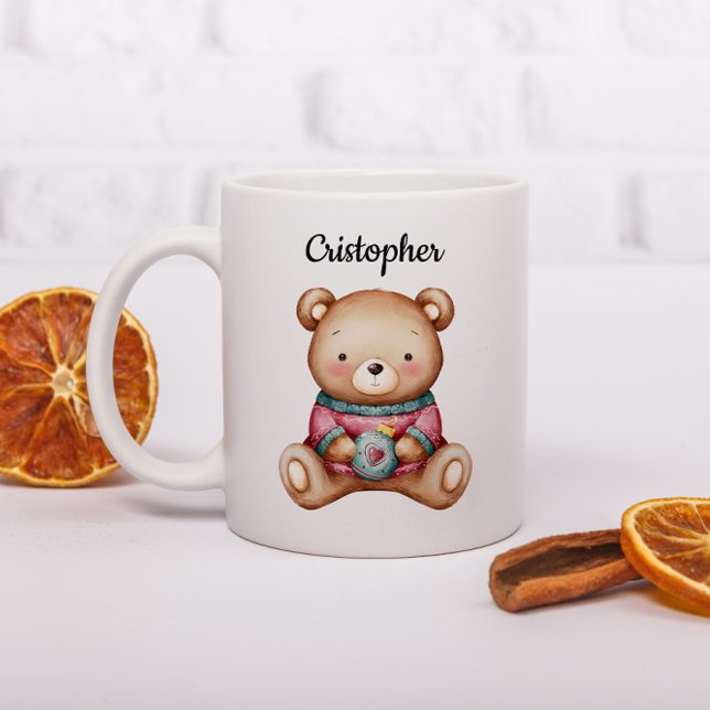 Personalized Christmas Mug With A Cute Teddy Bear Kaffemugg (Skapare uppladdad)